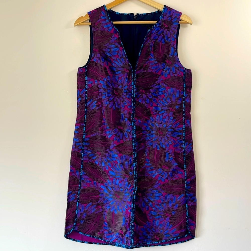 J.Crew - Purple & Blue Jacquard Floral Print Sleeveless Shift Dress Sz 4P
